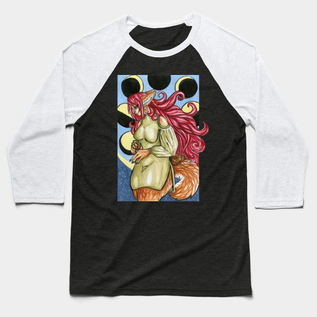 Moody Werewolf Girl Baseball T-Shirt by TimeChaser